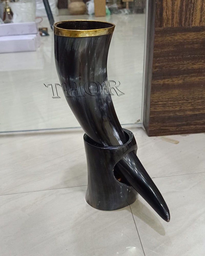 THOR INSTRUMENTS Viking Cup Drinking Horn Tankard Authentic Medieval Inspired drinking horn with stand Rustic Vintage Home Decor Gifts - Image 2
